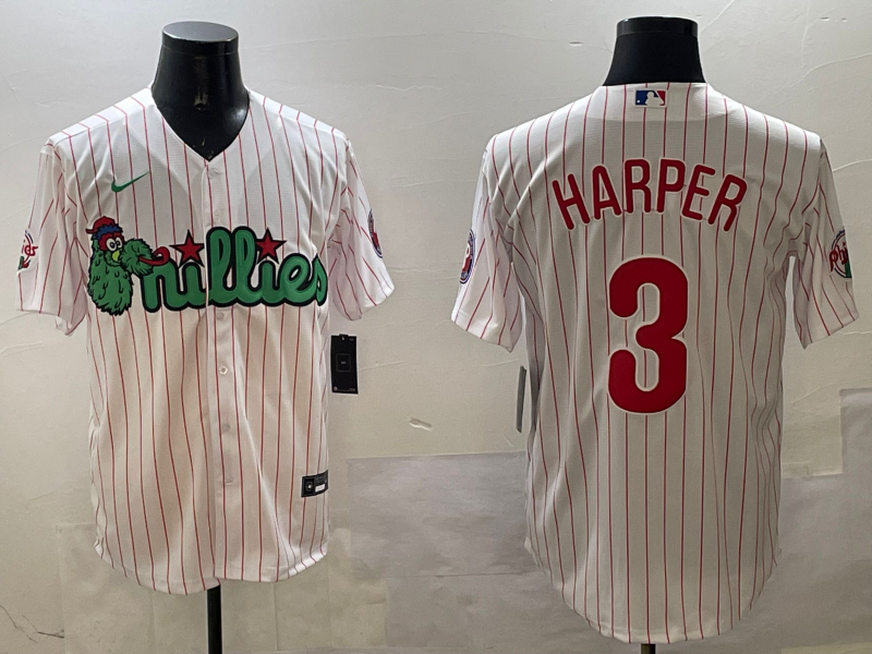 Men's Philadelphia Phillies Bryce Harper #3 White Team Jersey
